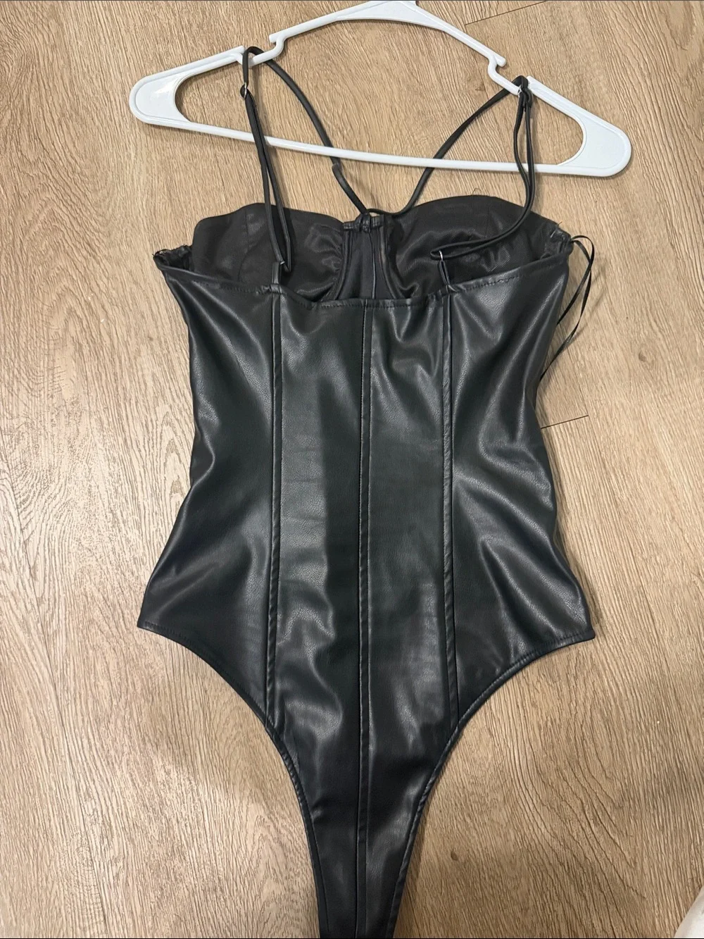 Zara Black Faux Leather Strappy One-Piece Bodysuit